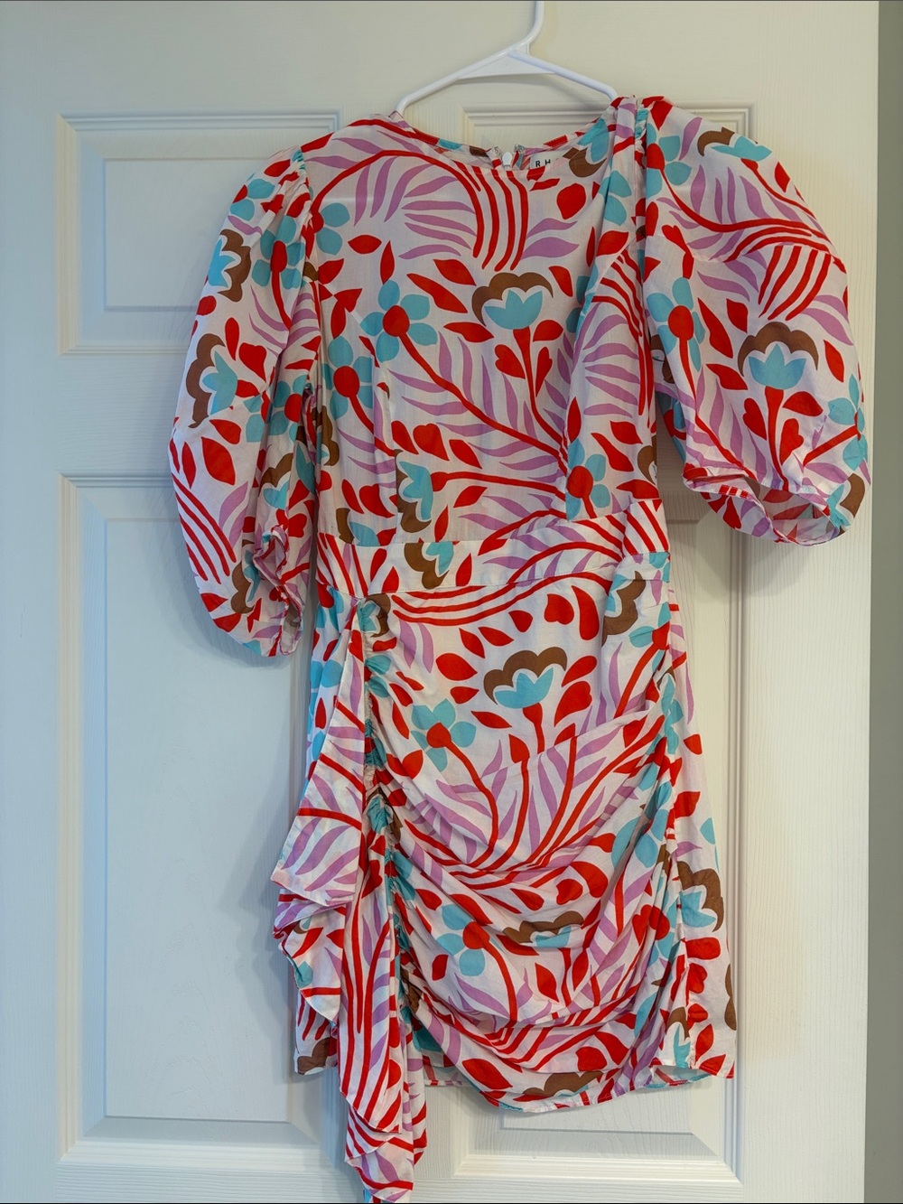 RHODE Multicolor Floral Puff-Sleeve Mini Dress